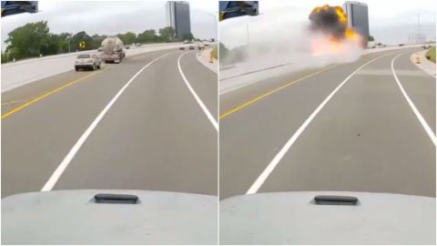 Momento exacto en que una pipa de gasolina explota en la carretera (VIDEO)
