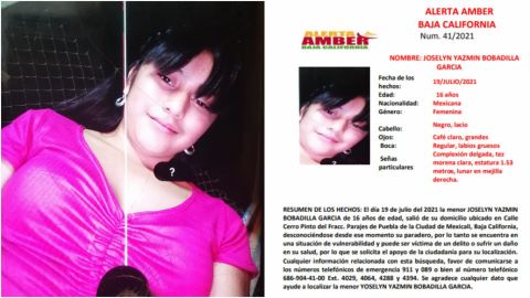 Buscan a Joselyn Yazmín Bobadilla García de 16 años en Mexicali