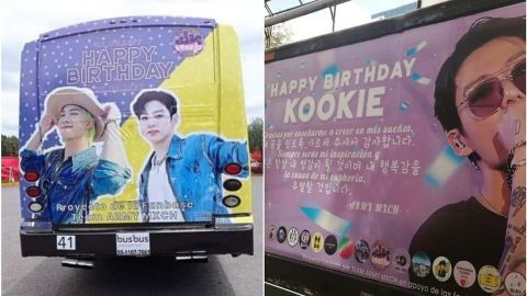 Con imágenes en autobús y carteles, felicitan a Jungkook de BTS
