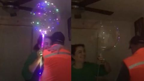 🎥 Conmovedor: Mujer rompe en llanto, su esposo le regaló un globo de luces
