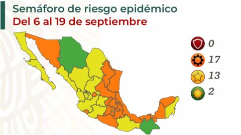 ¡Sin estados en rojo! Mapa de México se divide en naranja y amarillo ante covid