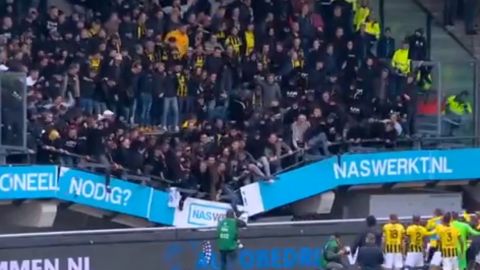 VIDEO: Tribuna se desploma en un estadio mientras aficionados festejaban