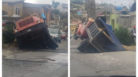 Gran socavón en cañón de Tijuana a punto de 'tragar' camión