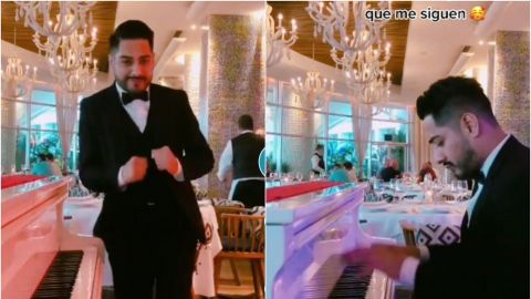 Toca 'cumbión' en piano de restaurante elegante y se hace viral