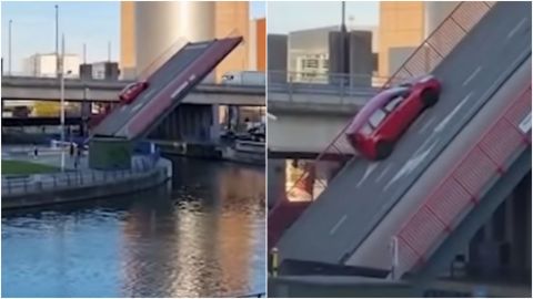 📹 VIDEO: Puente se abre mientras un auto pasaba por el camino