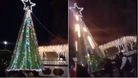 📹 VIDEO: Así se incendió árbol de Navidad en medio decenas de personas