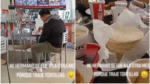 Joven abandona a su familia en KFC y se cambia de mesa porque llevaron tortillas