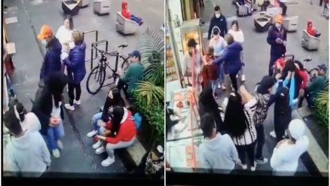 Captan en video a mujer agrediendo y escupiendo a pareja de mujeres