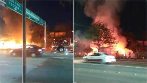 Voraz incendio en terreno alerta a automovilistas