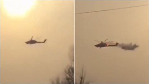 Difunden imágenes de misil partiendo en dos a un helicóptero ruso en el aire