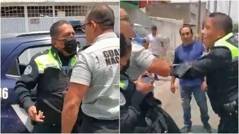 VIDEO: Elemento de la Guardia Nacional se lanza a los golpes contra policías
