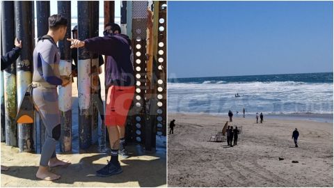 Personas intentan cruzar a Estados Unidos por el muro en Playas de Tijuana