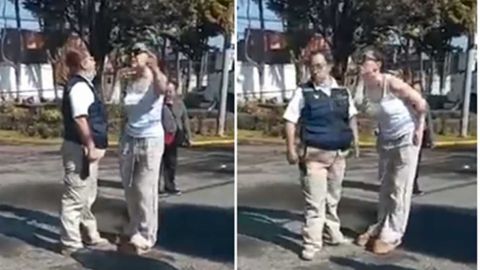 Captan en video a vecina de Metepec cuando le escupe a guardia