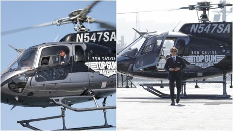 Tom Cruise sorprende llegando a premiere de 'Top Gun Maverick' en helicóptero