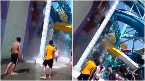 VIDEO: Niños caen tras desprendimiento de un tobogán en parque acuático