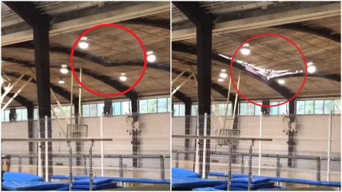 VIDEO: '¡Se está cayendo esto!', captan desplome de domo en gimnasio
