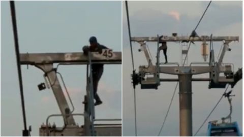 VIDEO: Captan a sujeto caminando sobre torre de cablebús