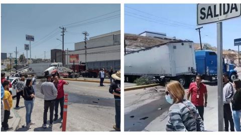 VIDEO: Choque entre tractocamiones genera caos en el Gato Bronco de Tijuana