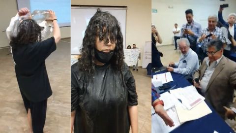 Lanzan agua a funcionarios públicos durante performance artístico de protesta