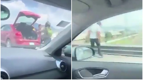 VIDEO: Conductor avienta a hombre de puente vehicular tras discusión