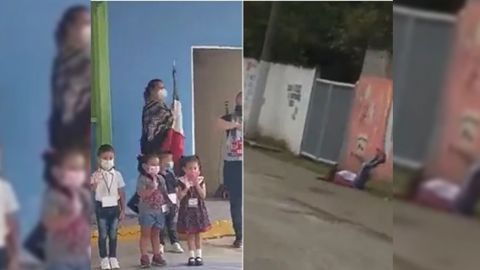 Niños "saludan" a la bandera, mientras otros se van de pinta; así fue el regreso