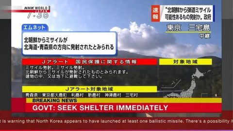 Japón alerta a ciudadanos tras el lanzamiento de misil por Corea del Norte