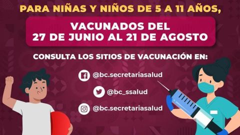 Este martes 11, vacunación COVID-19 para menores en Baja California