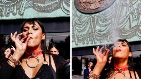 Diputada transgénero se fuma un “churro” en las inmediaciones de San Lázaro