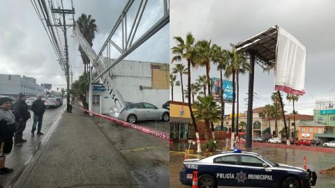 Lluvias derriba anuncios espectaculares en Tijuana