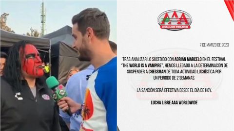 Triple A suspende al luchador Chessman tras golpear a Adrián Marcelo