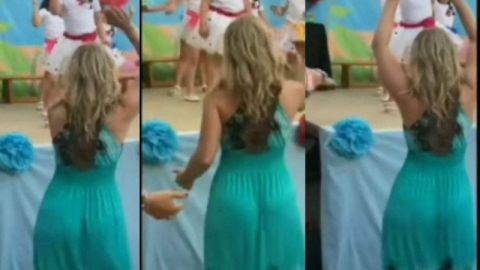 Maestra de kínder roba miradas en baile de festival escolar