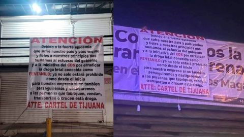 Colocan mantas para prohibir la producción y tráfico de fentanilo en Tijuana