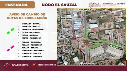 SIDURT ajusta circulación en rutas de desvío del Nodo El Sauzal en Ensenada