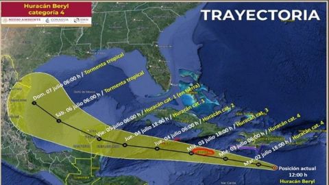 Huracán Beryl baja a categoría 4; amenaza a la Península de Yucatán