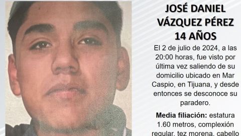 Buscan a José Daniel Vázquez Pérez, de 14 años de edad