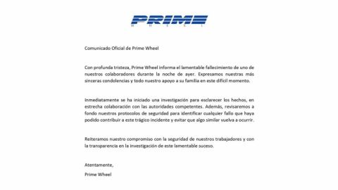 Empresa Prime Wheel lamenta muerte de trabajador