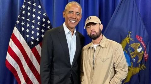 Eminem llama al voto a Kamala Harris en mitín con Barack Obama