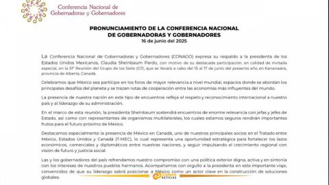 Conago respalda a la presidenta Sheinbaum en participación internacional