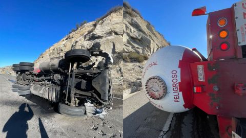 Vuelca tractocamión en la autopista del Hongo a Tecate