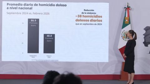 Baja homicidio doloso en 44%, destaca Sheinbaum