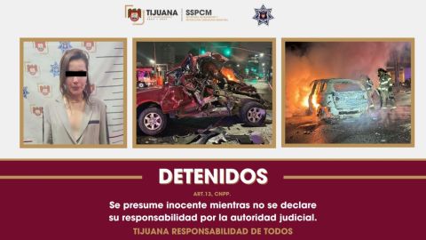 Detienen a mujer tras chocar e incendiar su vehículo en Tijuana